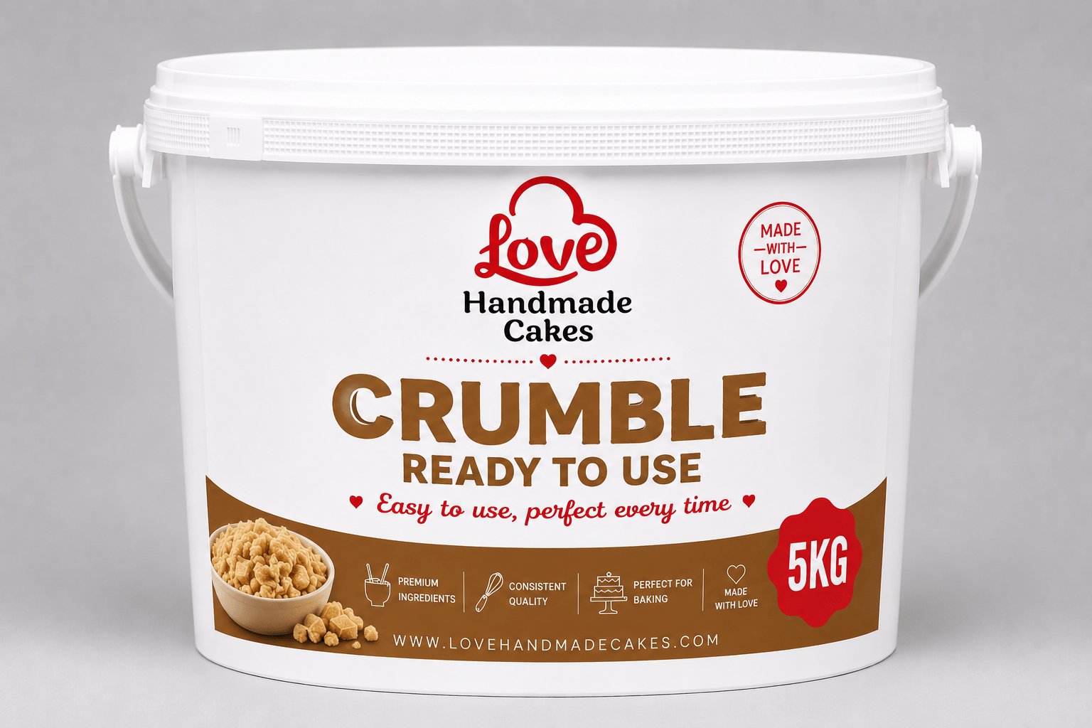 Crumble cake mix in a bowl with oat crumble topping.